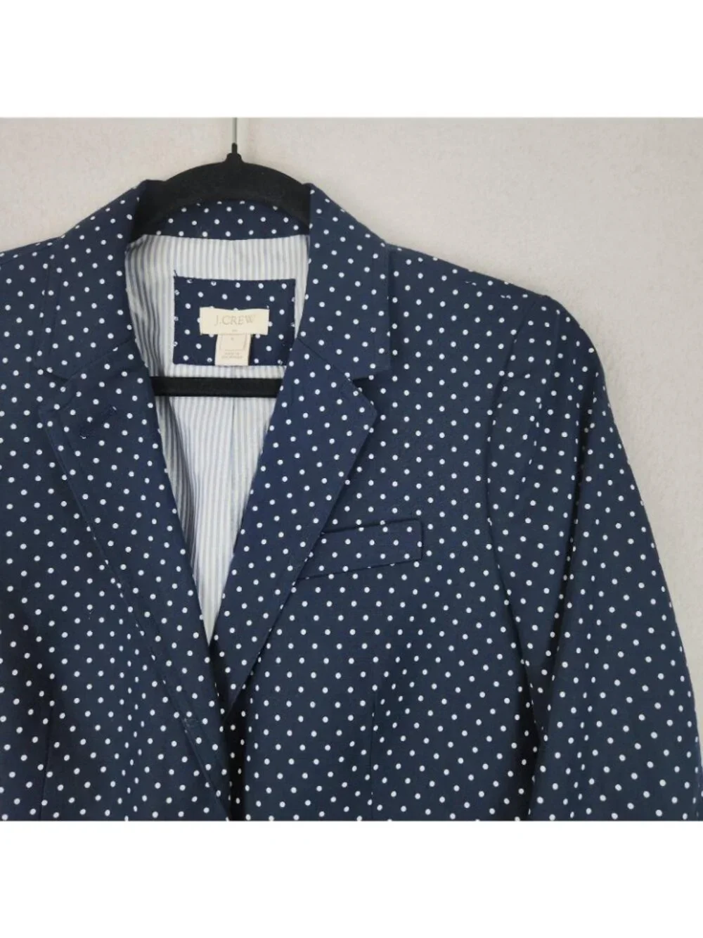 J Crew Jacket Womens 6 Blue Polka Dot Linen Blend Two Button Blazer Career